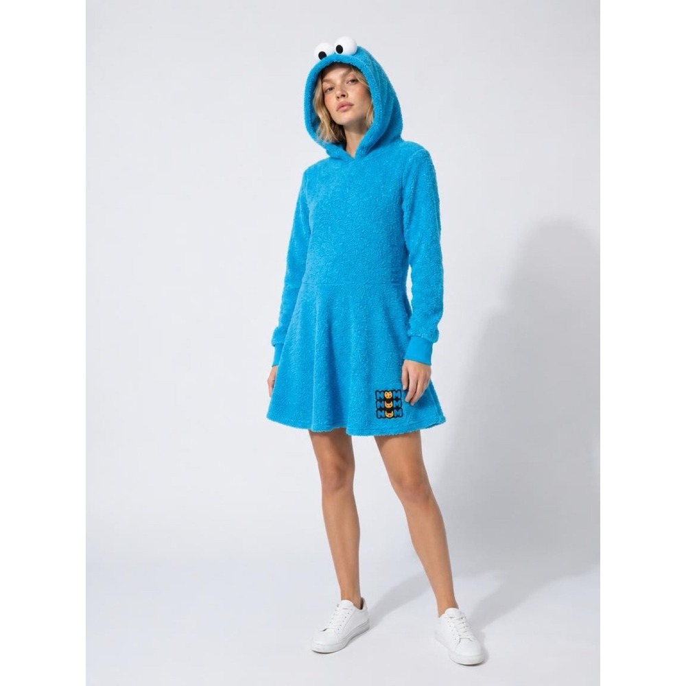 Sesame Street Cookie Monster Blue Hooded Costume Dress Womens Medium Soft Fleece